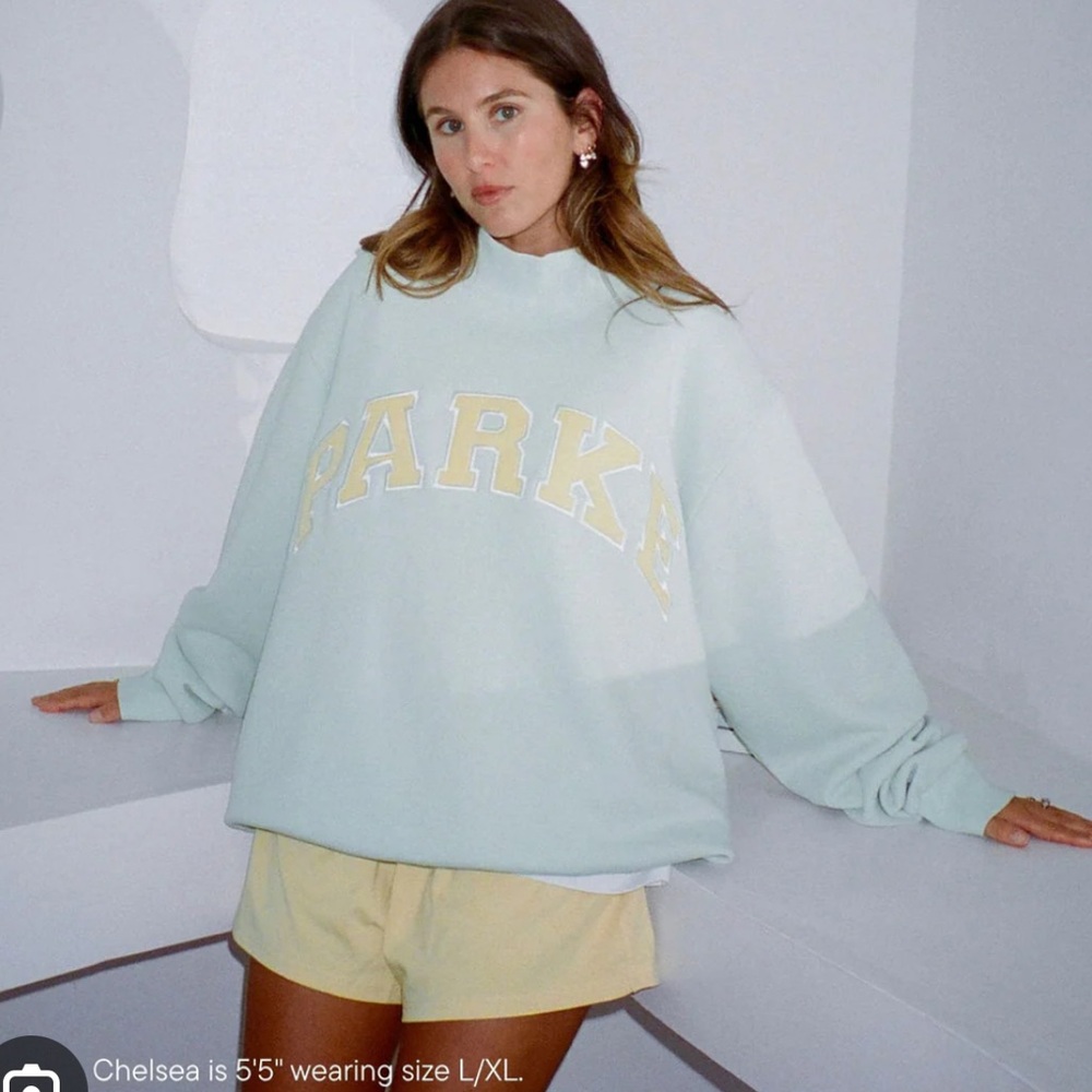 PARKE Mint and Yellow Varsity Mockneck Sweatshirt from Birthday Collection